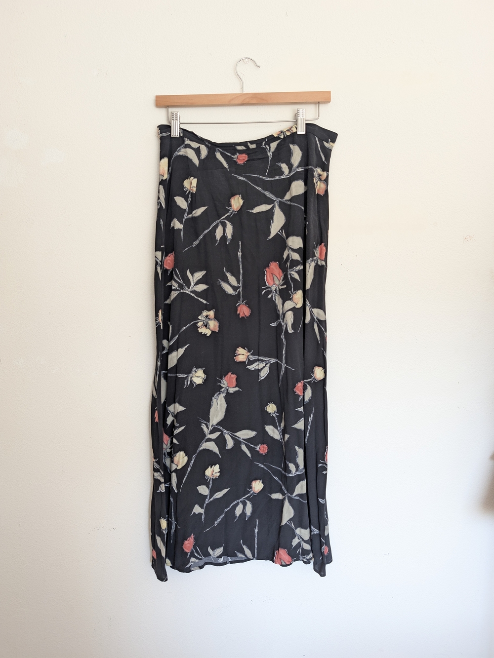 Dress Barn Black Floral Maxi Skirt with Red and Cream Blooms